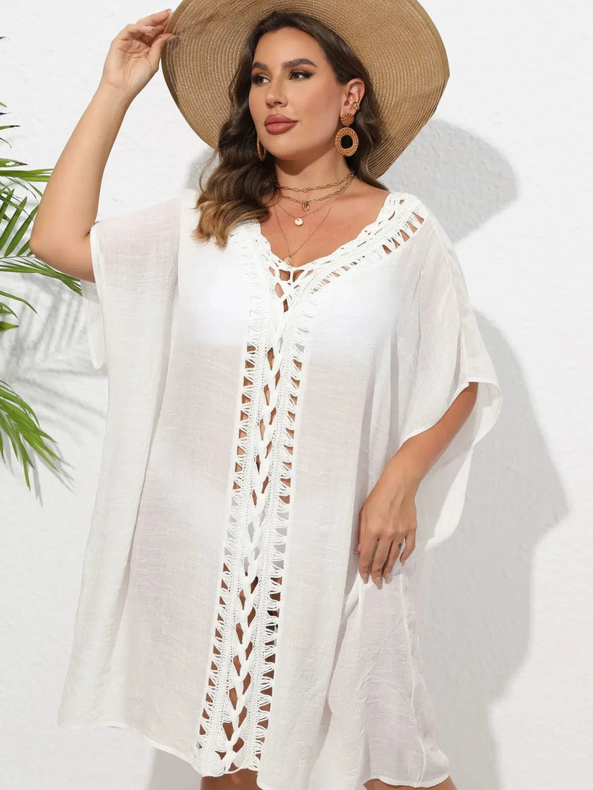 Crochet Trim V-Neck Beach Cover Up  Style Ratio