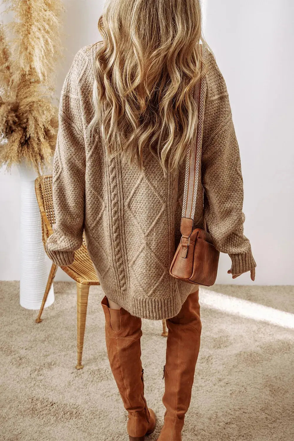 Cable-Knit Round Neck Sweater Dress  Style Ratio