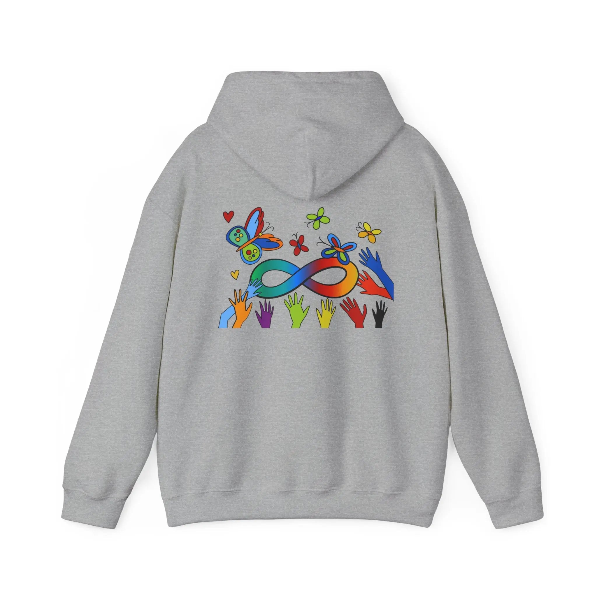 Neurospicy: Colorful Hands w/Words & Butterflies Design Hoodie  Style Ratio