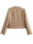 Raw Hem Pocketed Round Neck Jacket  Style Ratio