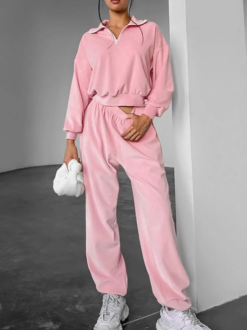 Quarter Zip Long Sleeve Top and Pants Loungewear  Style Ratio
