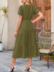 Tiered Notched Short Sleeve Dress  Style Ratio