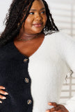 Angel Wings Woven Right Contrast Button-Front V Neck Cardigan  Style Ratio