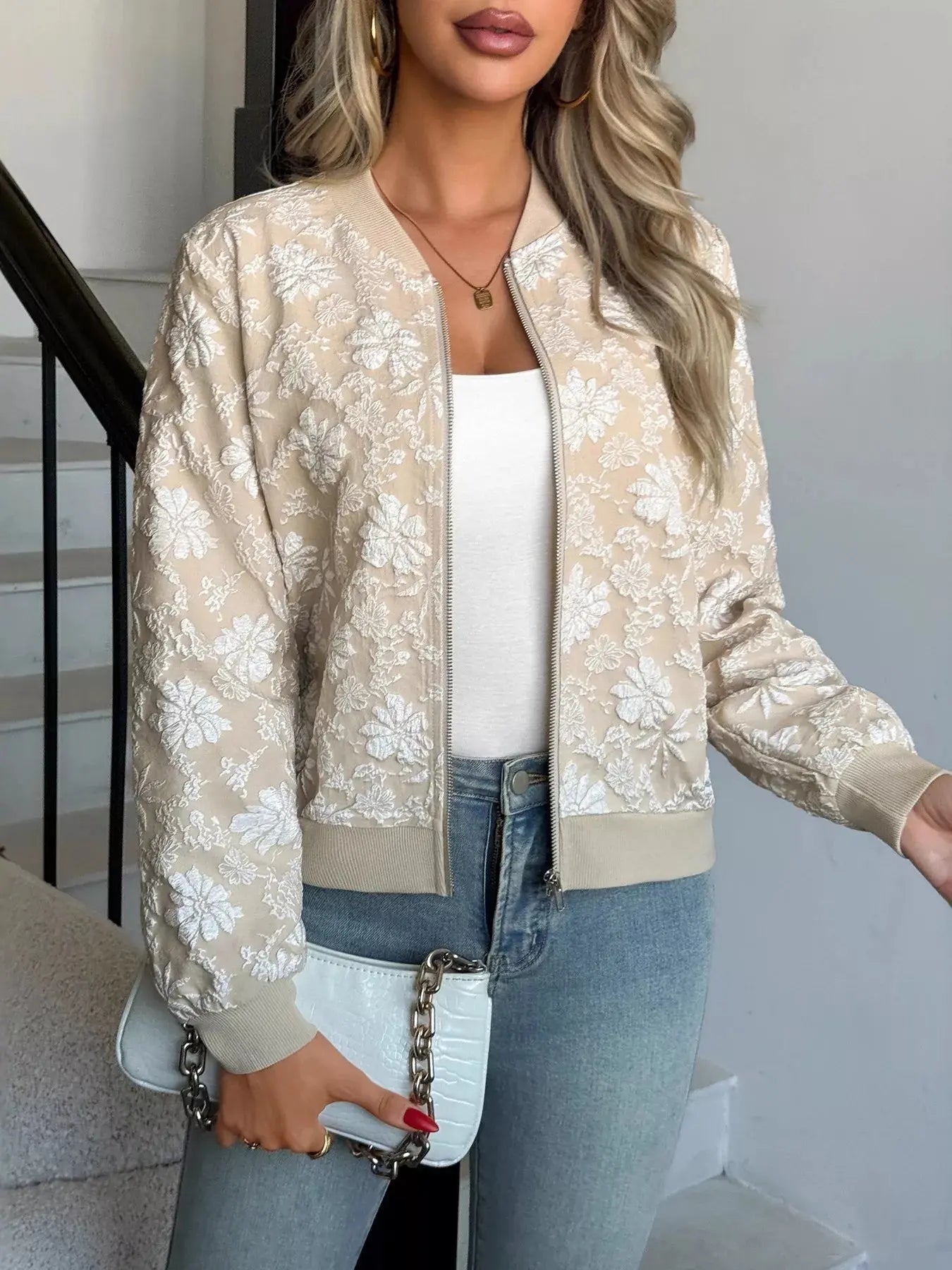 Floral Lightweight Zip Up Jacket  Style Ratio