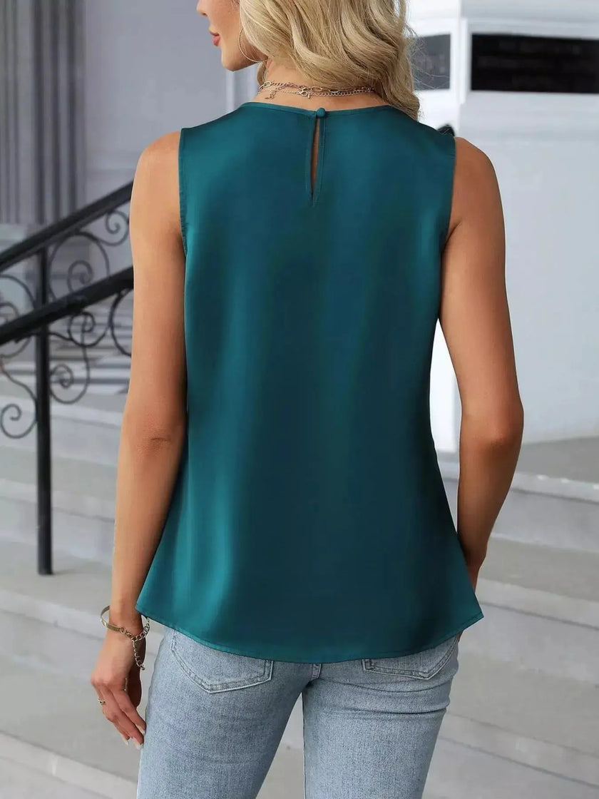 Pleated Round Neck Tank Top  Style Ratio