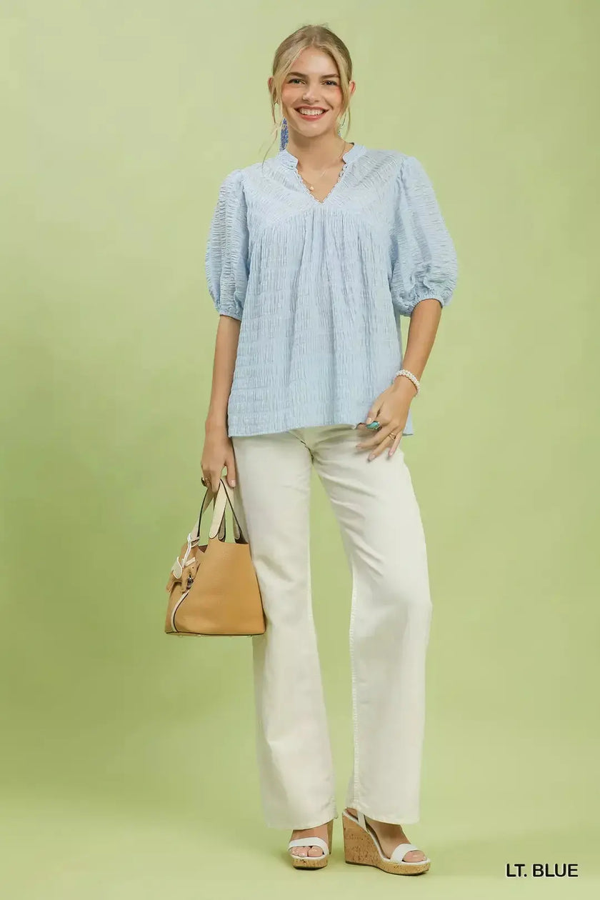 Umgee Textured Puff Sleeve Blouse  Style Ratio