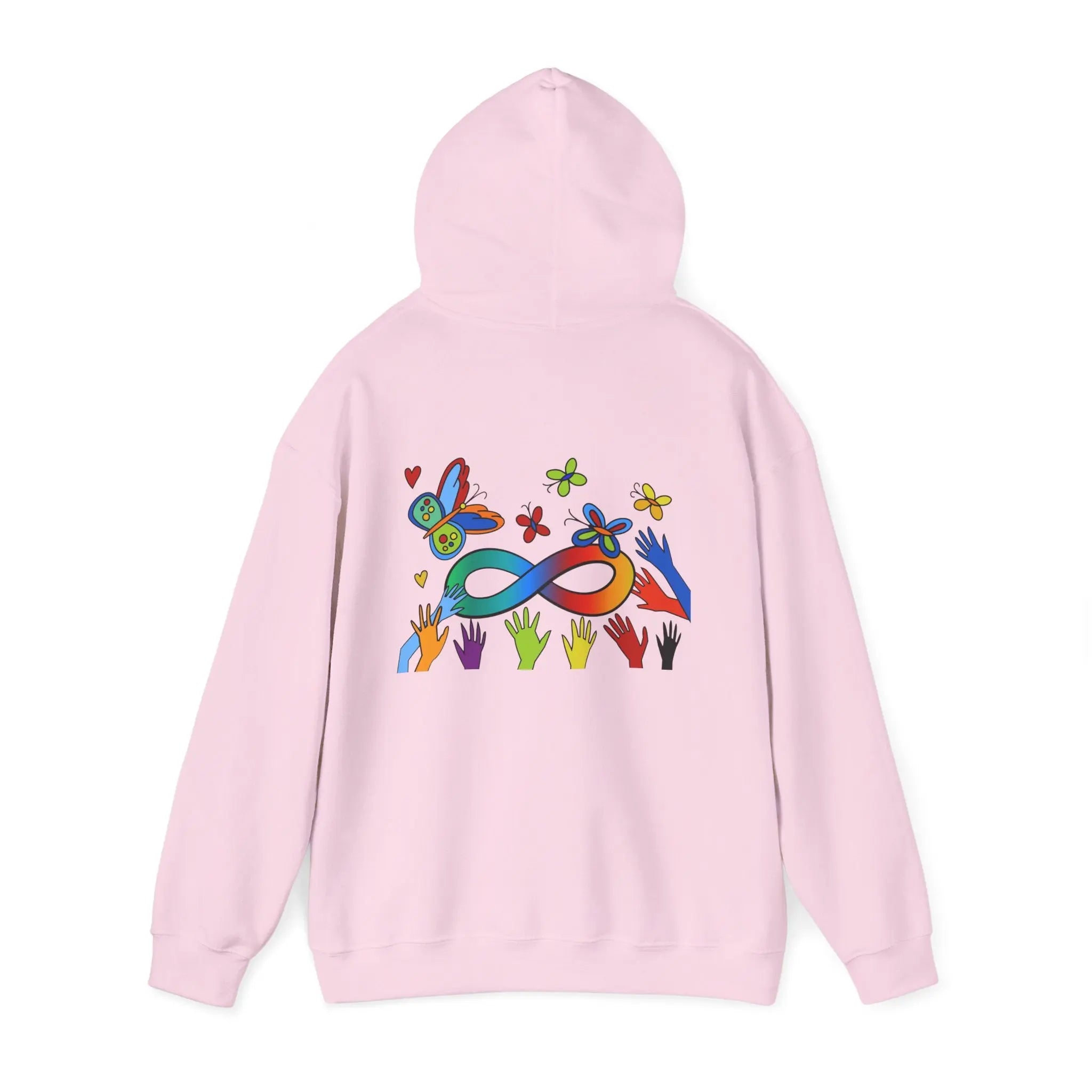Neurospicy: Colorful Hands w/Words & Butterflies Design Hoodie  Style Ratio