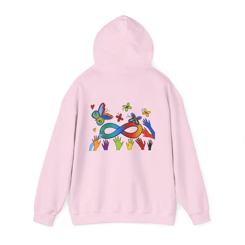 Neurospicy: Colorful Hands w/Words & Butterflies Design Hoodie  Style Ratio
