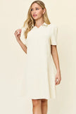 Double Take Full Size Texture Collared Neck Short Sleeve Dress  Style Ratio