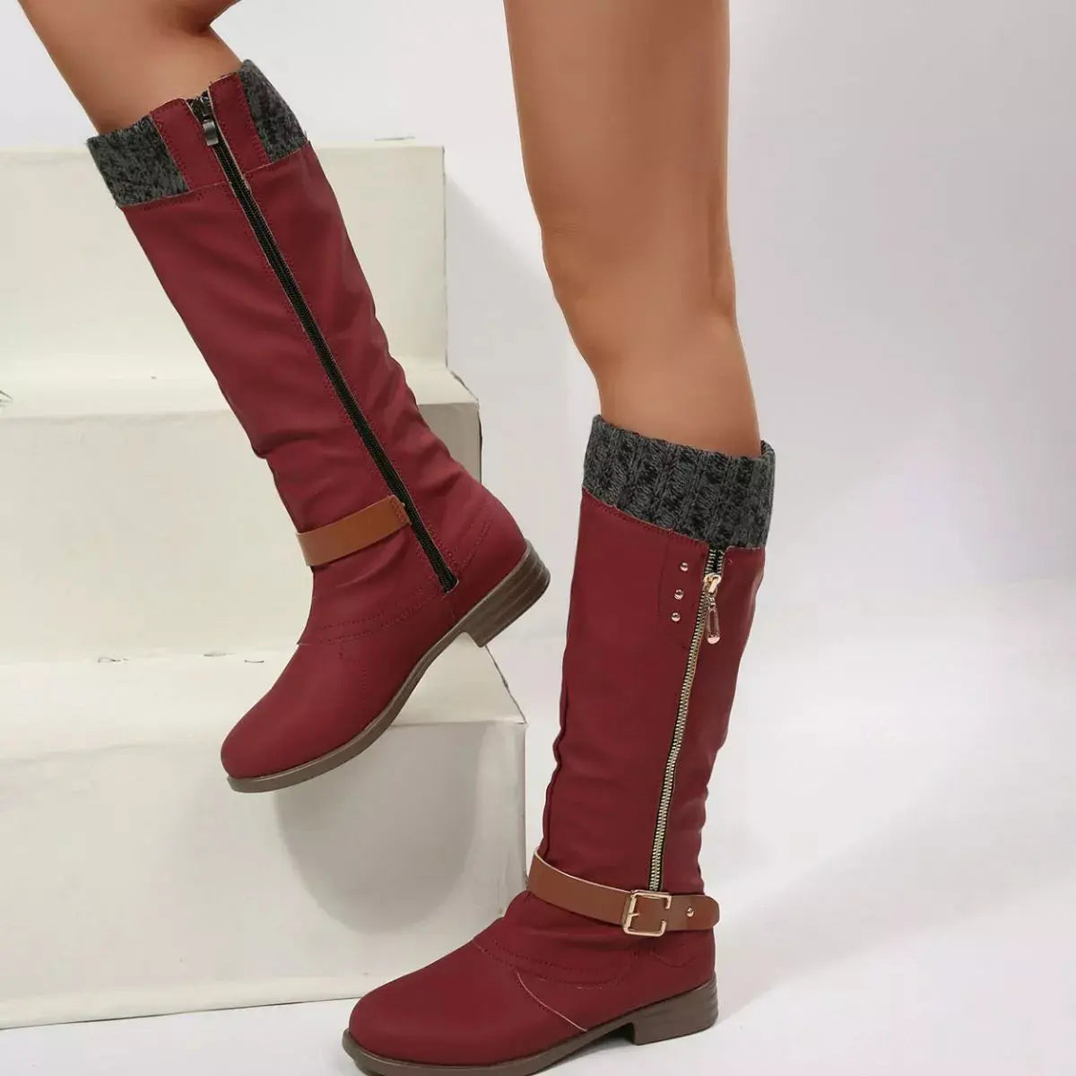 Round Toe Block Heels Boots  Style Ratio