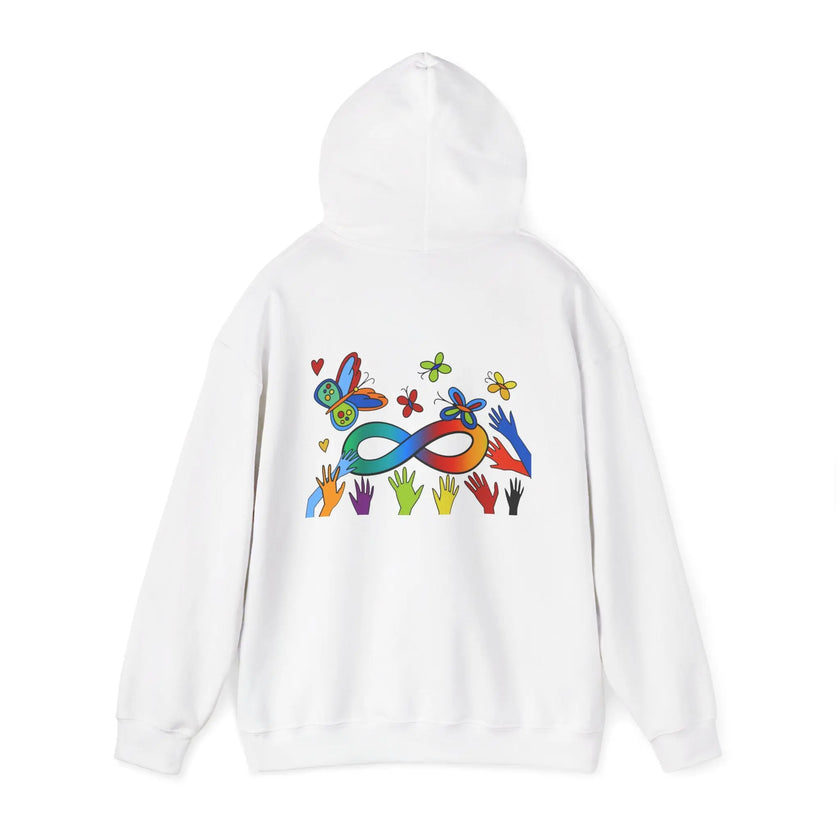 Neurospicy: Colorful Hands w/Words & Butterflies Design Hoodie  Style Ratio