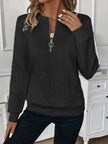 Texture Half Zip Long Sleeve Sweater  Style Ratio