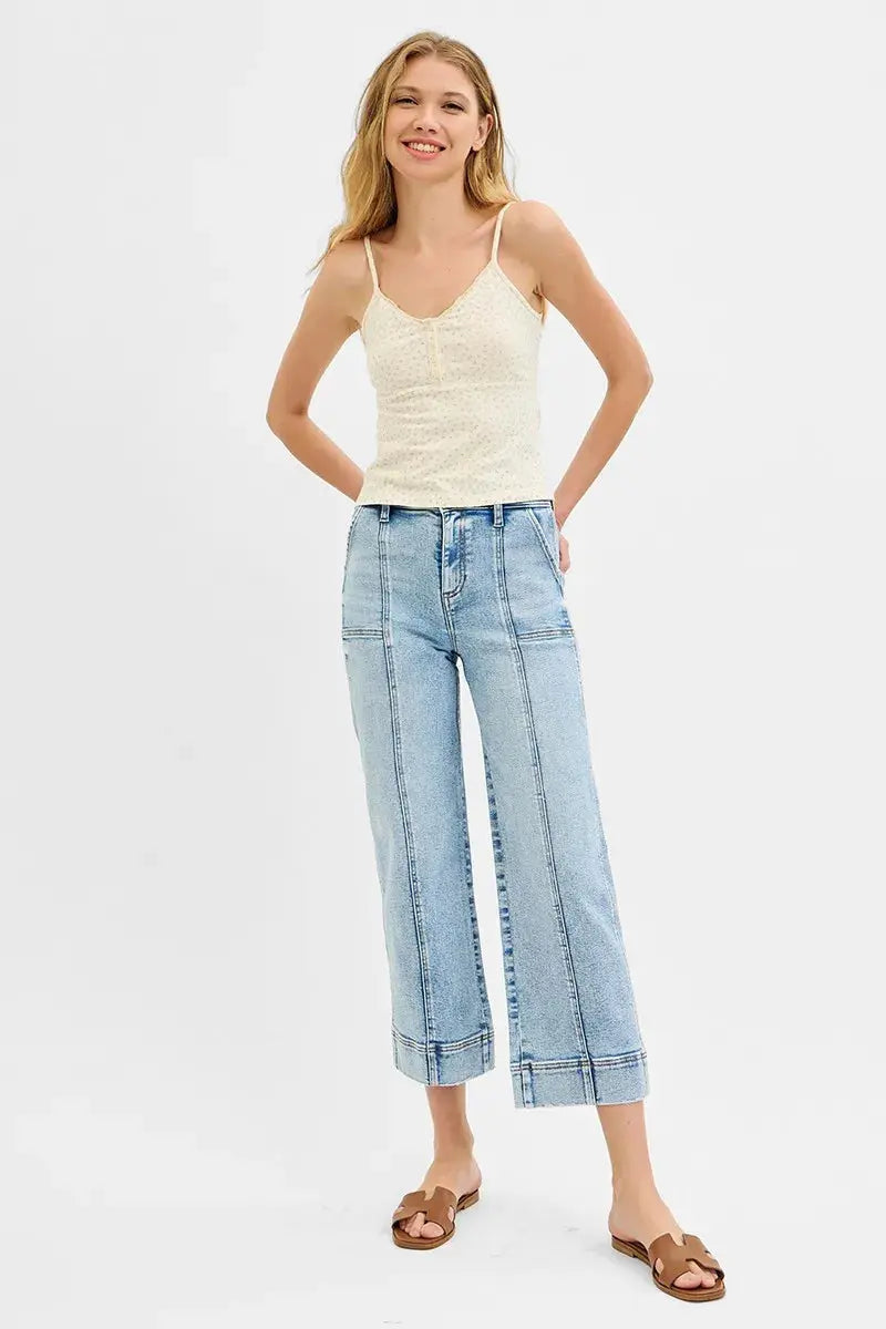 RISEN High Rise Crop Wide Front Seam Detailed Jeans  Style Ratio