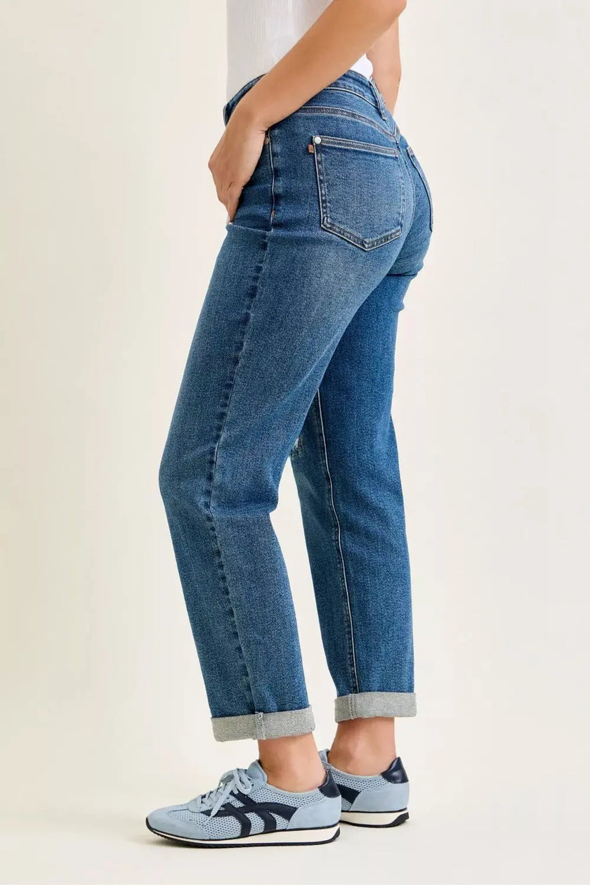 Judy Blue Mid Rise Boyfriend Embroidered Repair Patch Jeans  Style Ratio