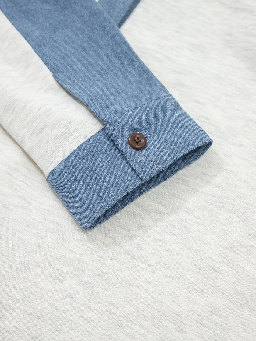 Color Block Button Detail Long Sleeve Shirt  Style Ratio