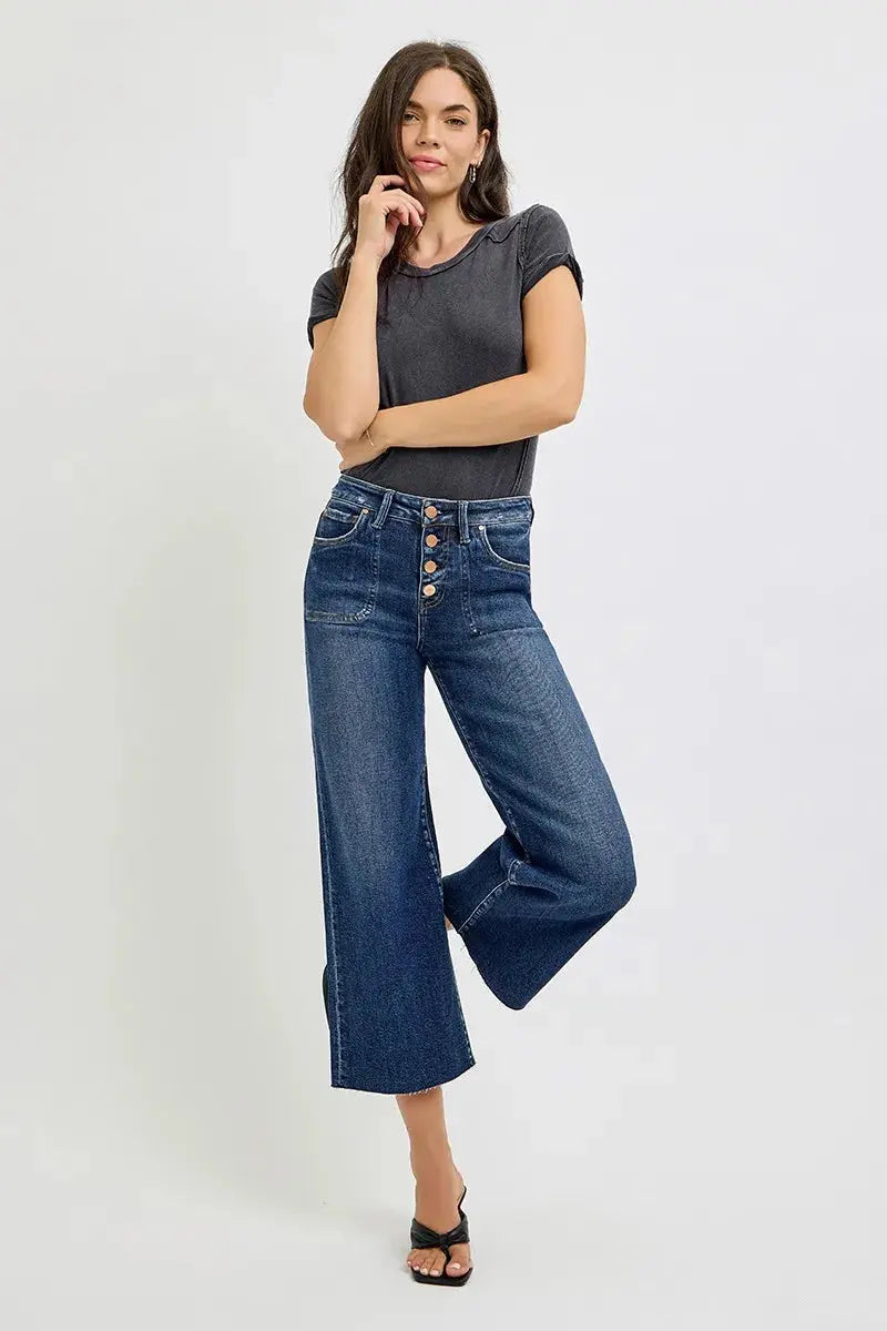 RISEN High Rise Crop Wide Button Up Jeans  Style Ratio