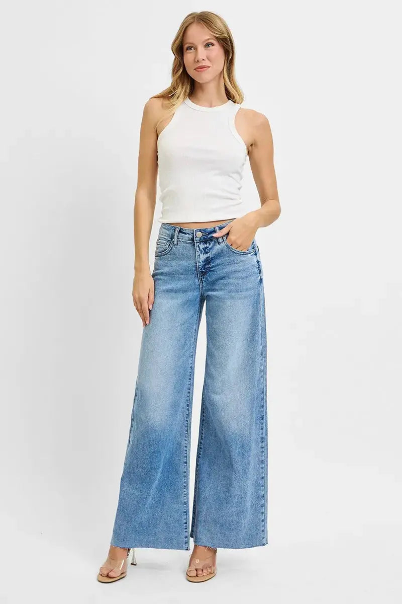 RISEN Full Size Tummy Control High Rise Ankle Palazzo Jeans  Style Ratio