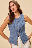 SO ME Stripe Slim Fit Button Front Denim Vest Top  Style Ratio