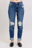 Judy Blue Full Size Mid Rise Boyfriend destroy Jeans with Yoke Pockets  Style Ratio