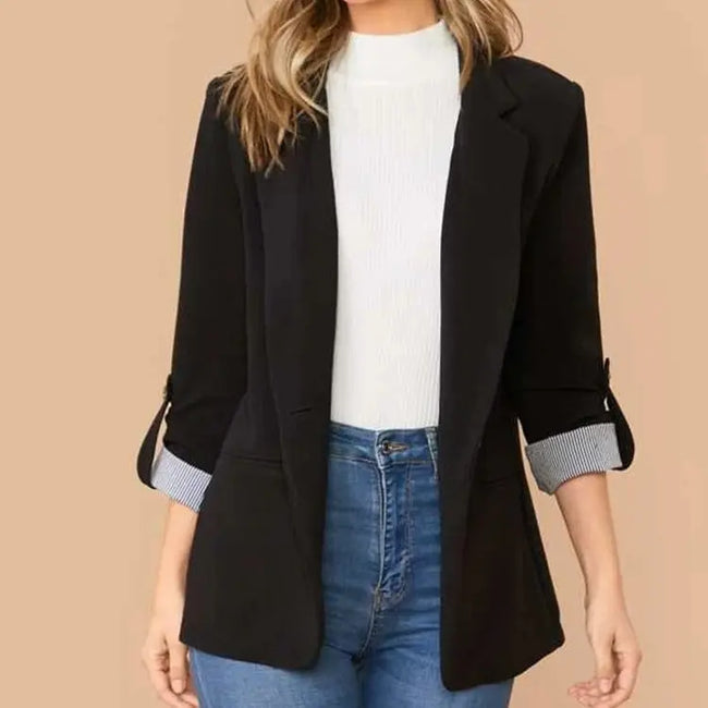 Lapel Collar Roll-Tab Sleeve Blazer  Style Ratio
