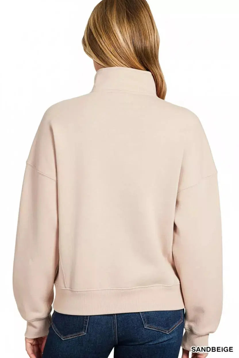 Zenana Fleece High Neck Half Zip Sweatshirt  Style Ratio