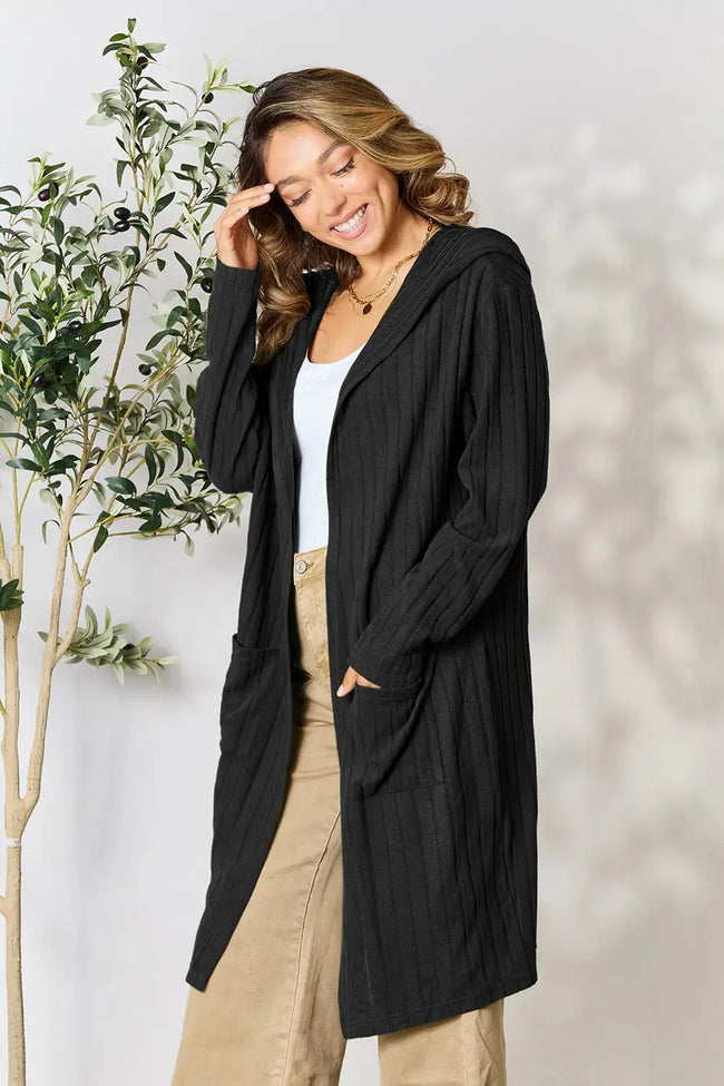 Basic Bae Full Size Hooded Sweater Cardigan  Style Ratio