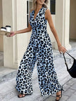 Sleeveless V Neck Leopard Print Jumpsuit  Style Ratio