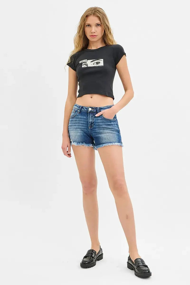 RISEN Low Rise Frayed Denim Shorts  Style Ratio