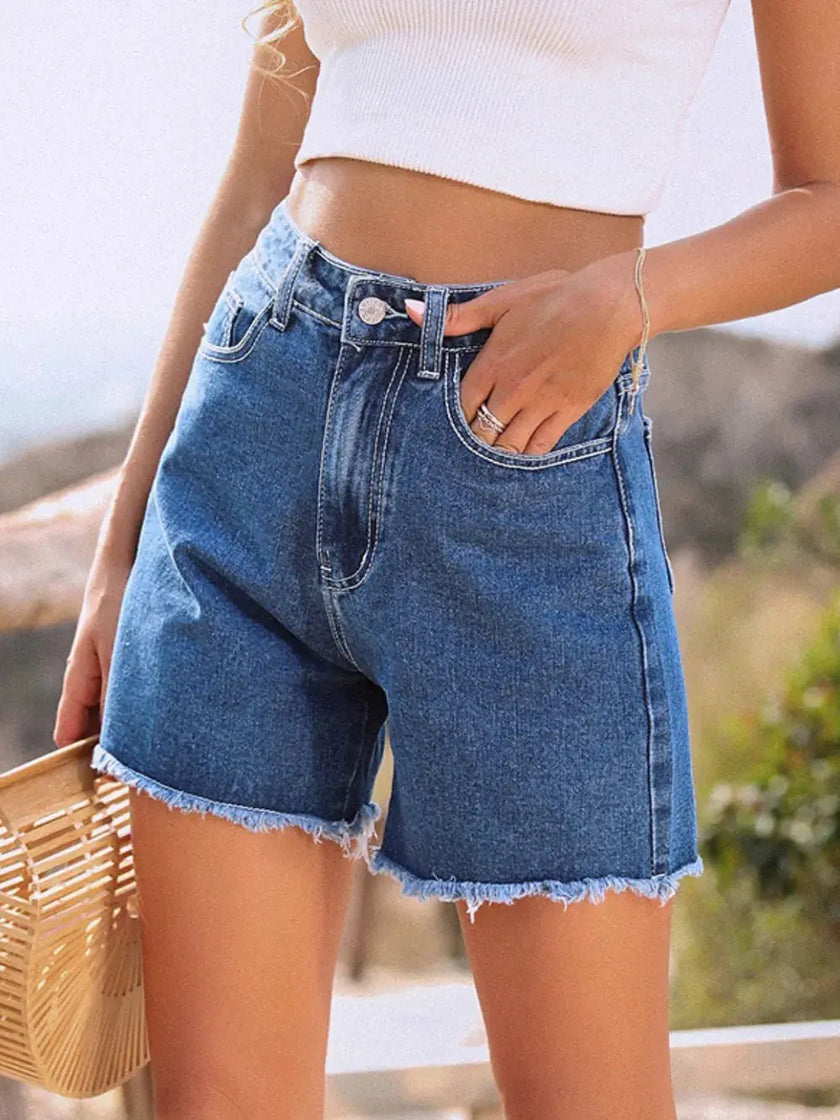 Raw Hem High Waist Denim Shorts  Style Ratio