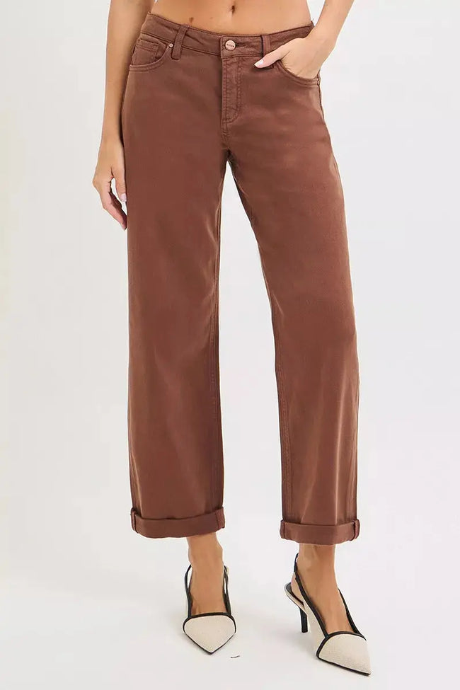 RISEN Full Size Tummy Control Mid Rise Ankle Barrel Baggy  Style Ratio