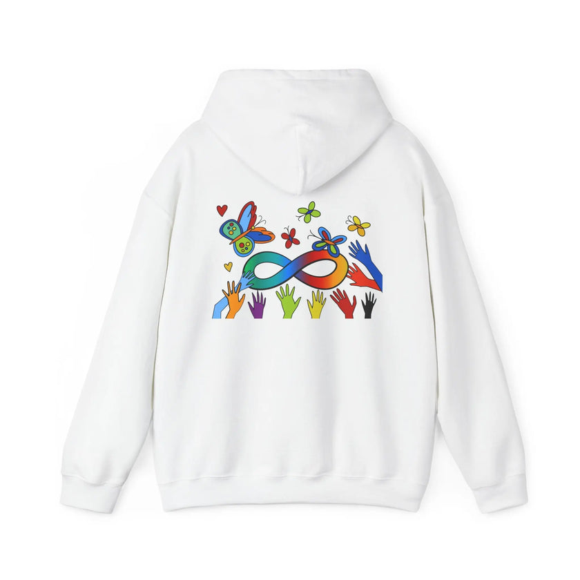 Neurospicy: Colorful Hands w/Words & Butterflies Design Hoodie  Style Ratio