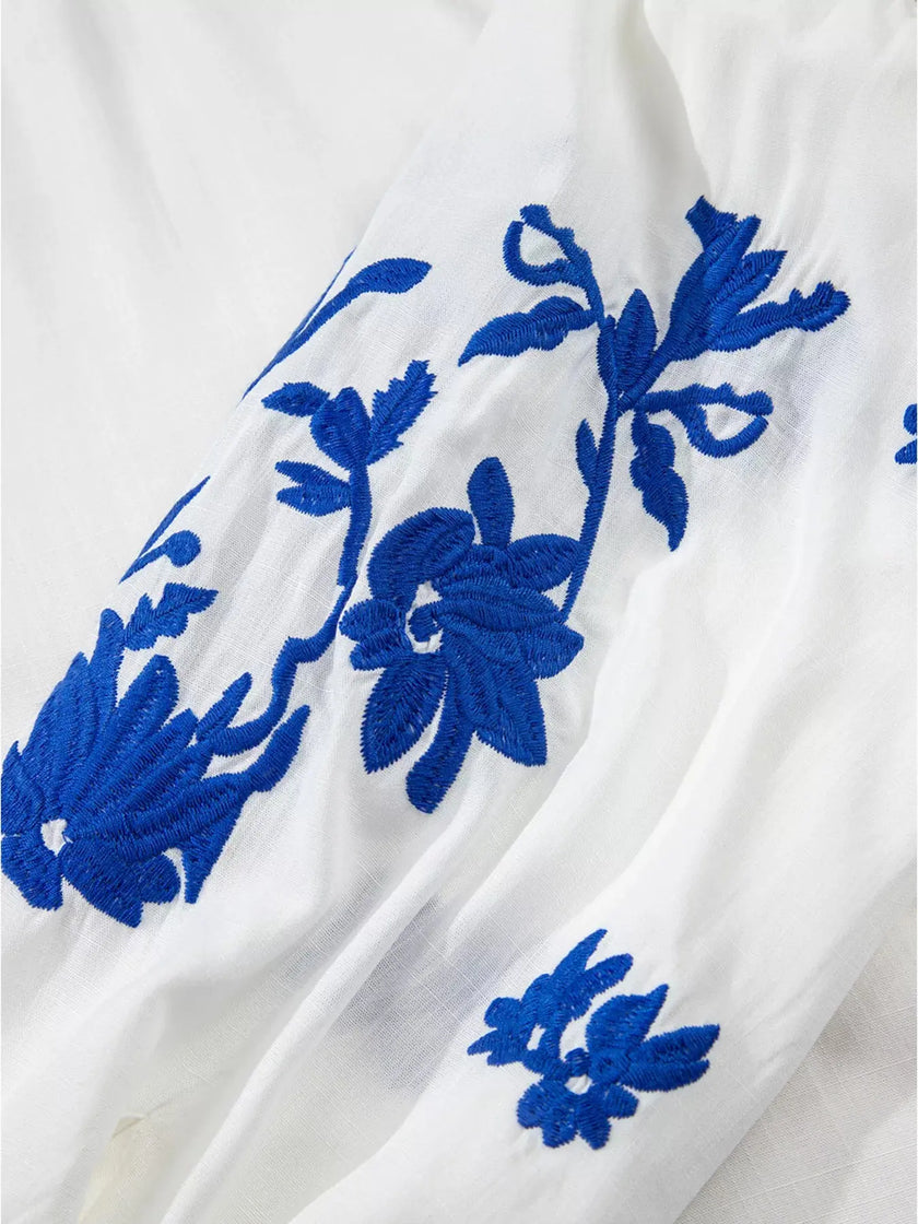Floral Embroidered Tie Neck Blouse  Style Ratio