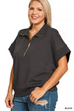Zenana Full Size Scuba High Neck Half Zip Short Sleeve Sweatshirt  Style Ratio