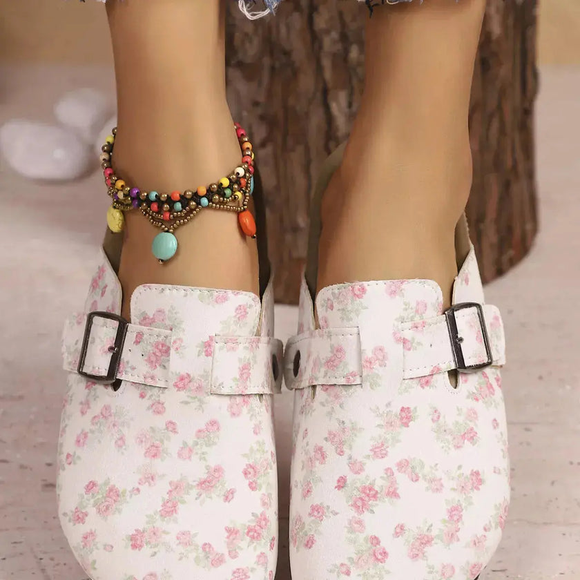 Floral Print Buckle Decor Slip-Ons  Style Ratio