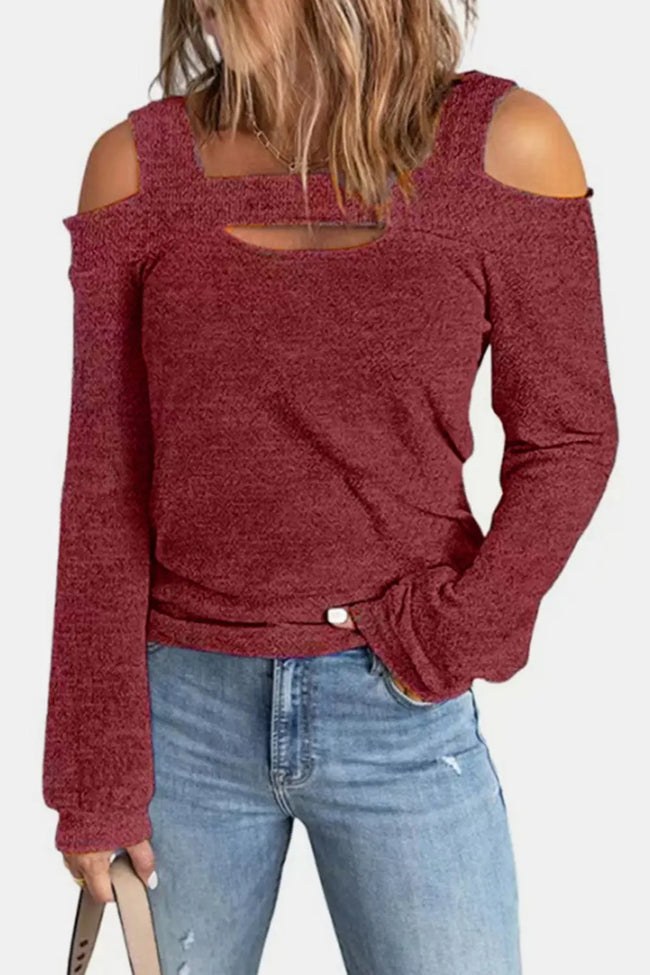 Full Size Cutout Shoulder Long Sleeve Shirt  Style Ratio
