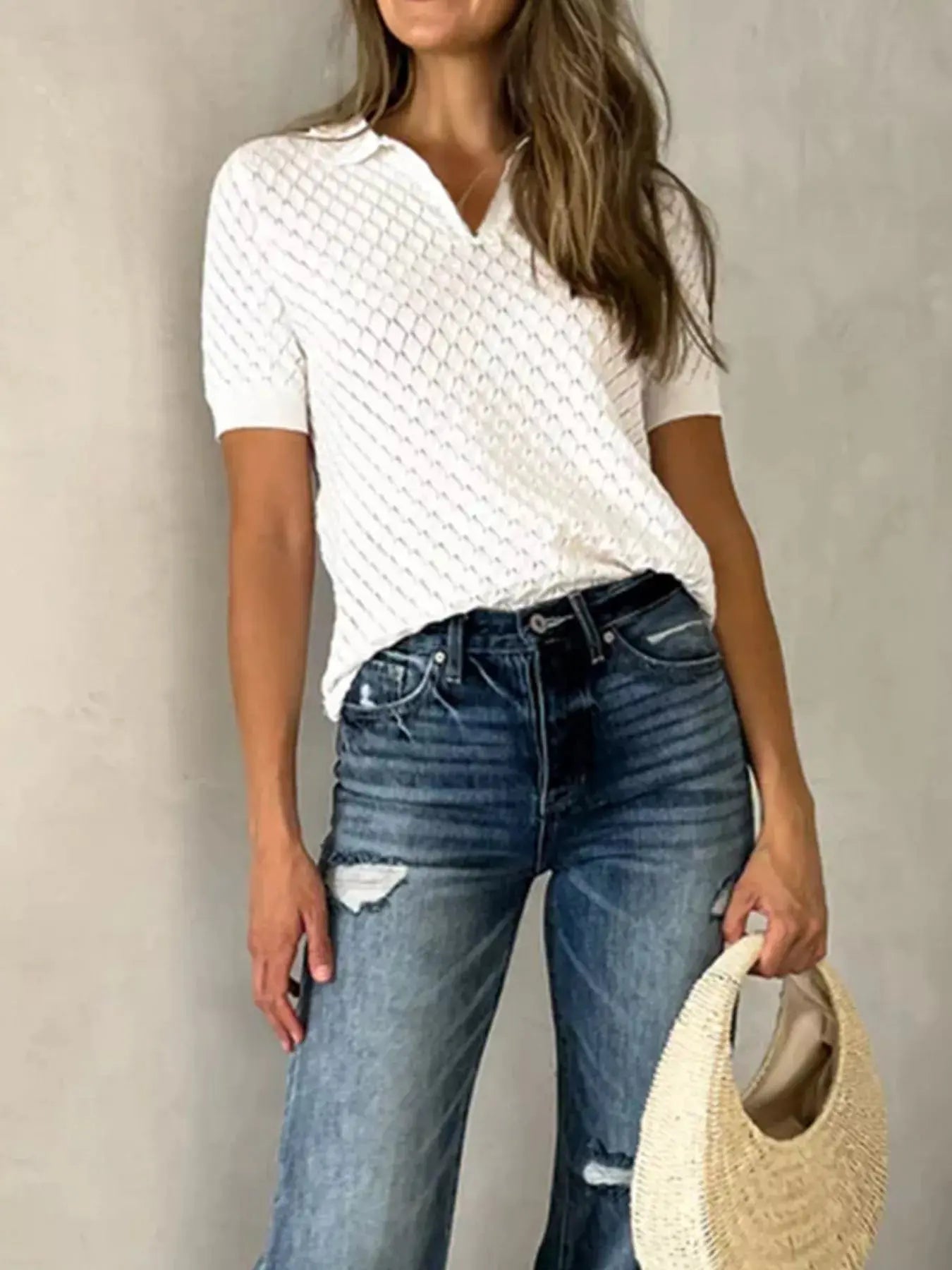 Textured Short Sleeve Knit Top  Style Ratio