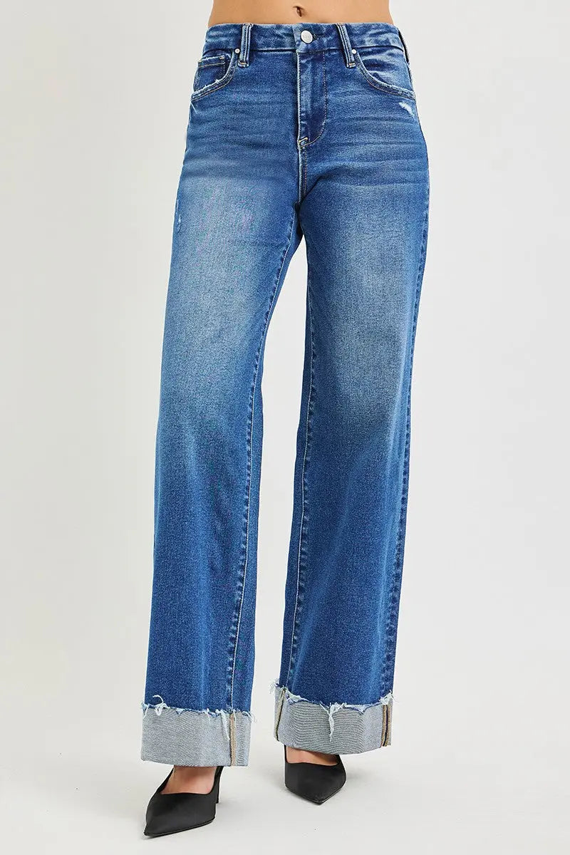 RISEN High Rise Wide Leg Jeans With Cuffed Hem  Style Ratio