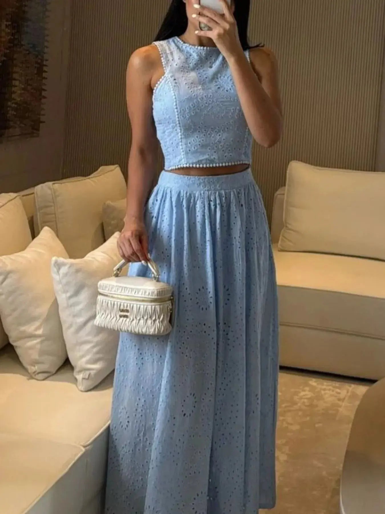 Eyelet Crop Top and Maxi Skirt Set  Style Ratio