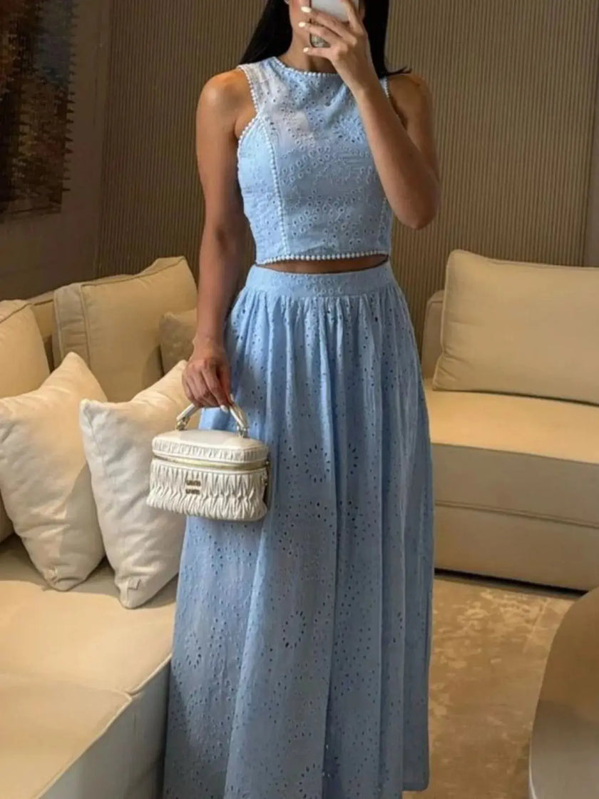 Eyelet Crop Top and Maxi Skirt Set  Style Ratio