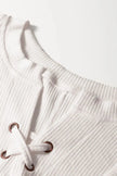 Ribbed Texture Lace Patchwork Short Sleeve Top  Style Ratio