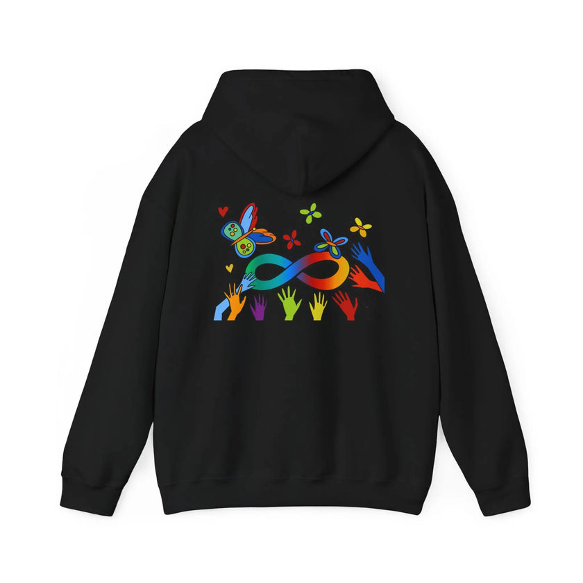 Neurospicy: Rainbow Infinity w/Butterfly Symbol —  Inclusion Hoodie  Style Ratio