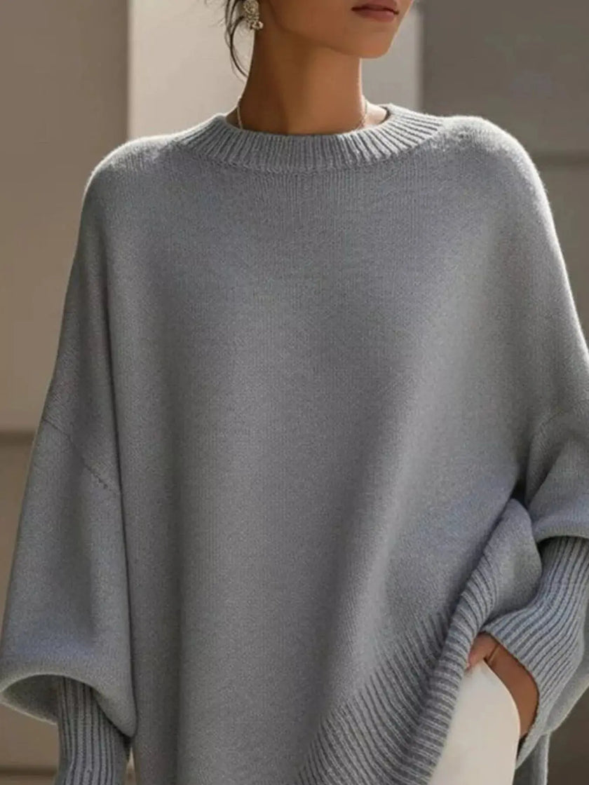 Ribbed Batwing Sleeve Oversized Sweater  Style Ratio