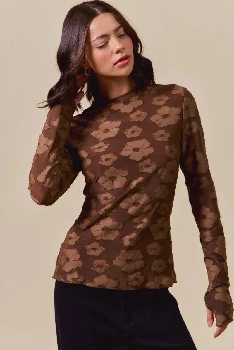 SO ME Stretched Jacquard Long Sleeve Top  Style Ratio