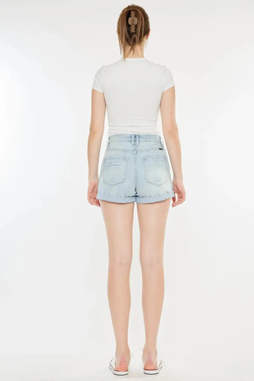 Kancan High Rise Repaired Mom Denim Shorts  Style Ratio