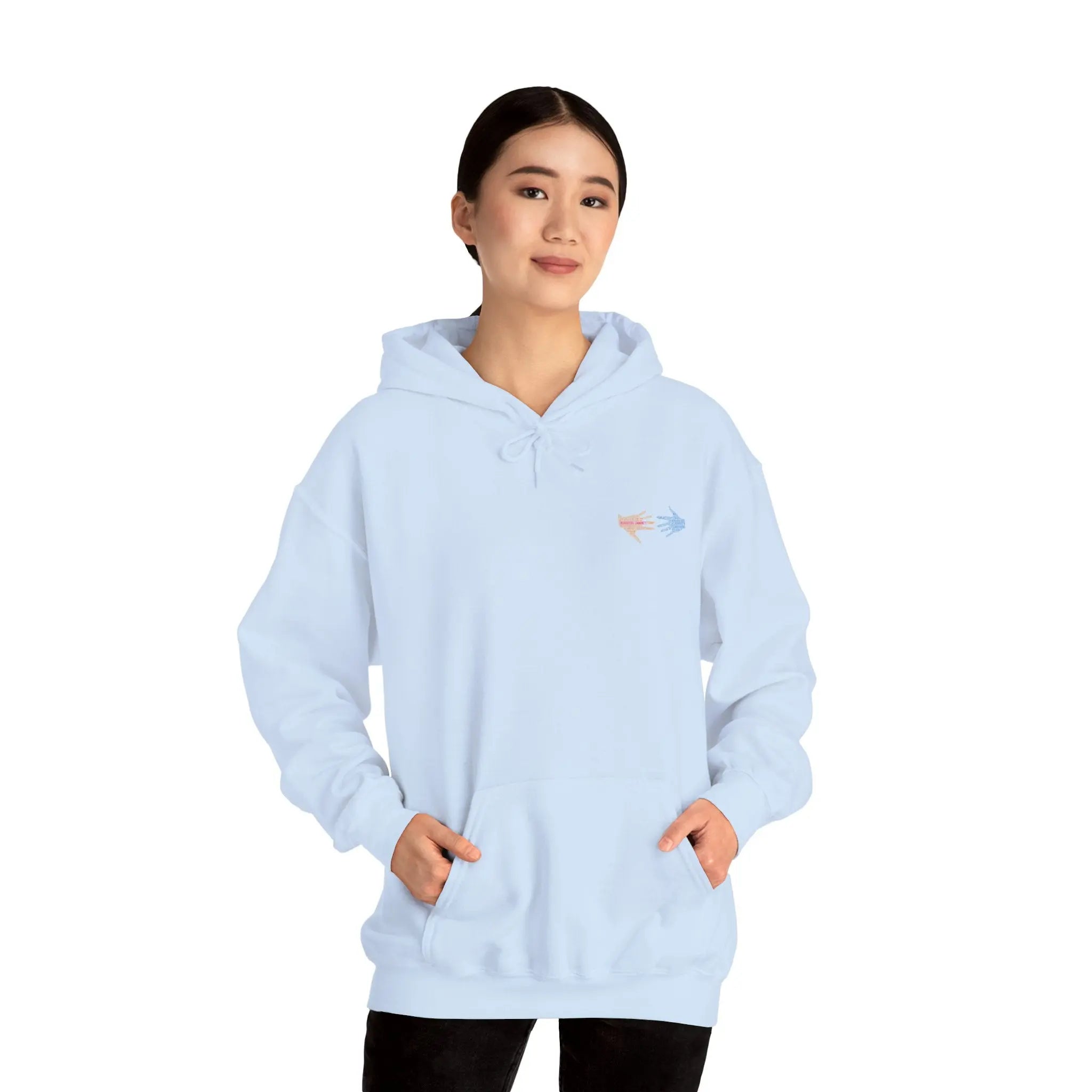 Neurospicy: Colorful Hands w/Words & Butterflies Design Hoodie  Style Ratio
