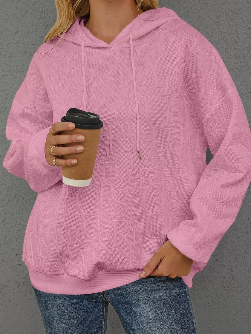 Full Size Embossed Lettering Casual Hoodie  Style Ratio