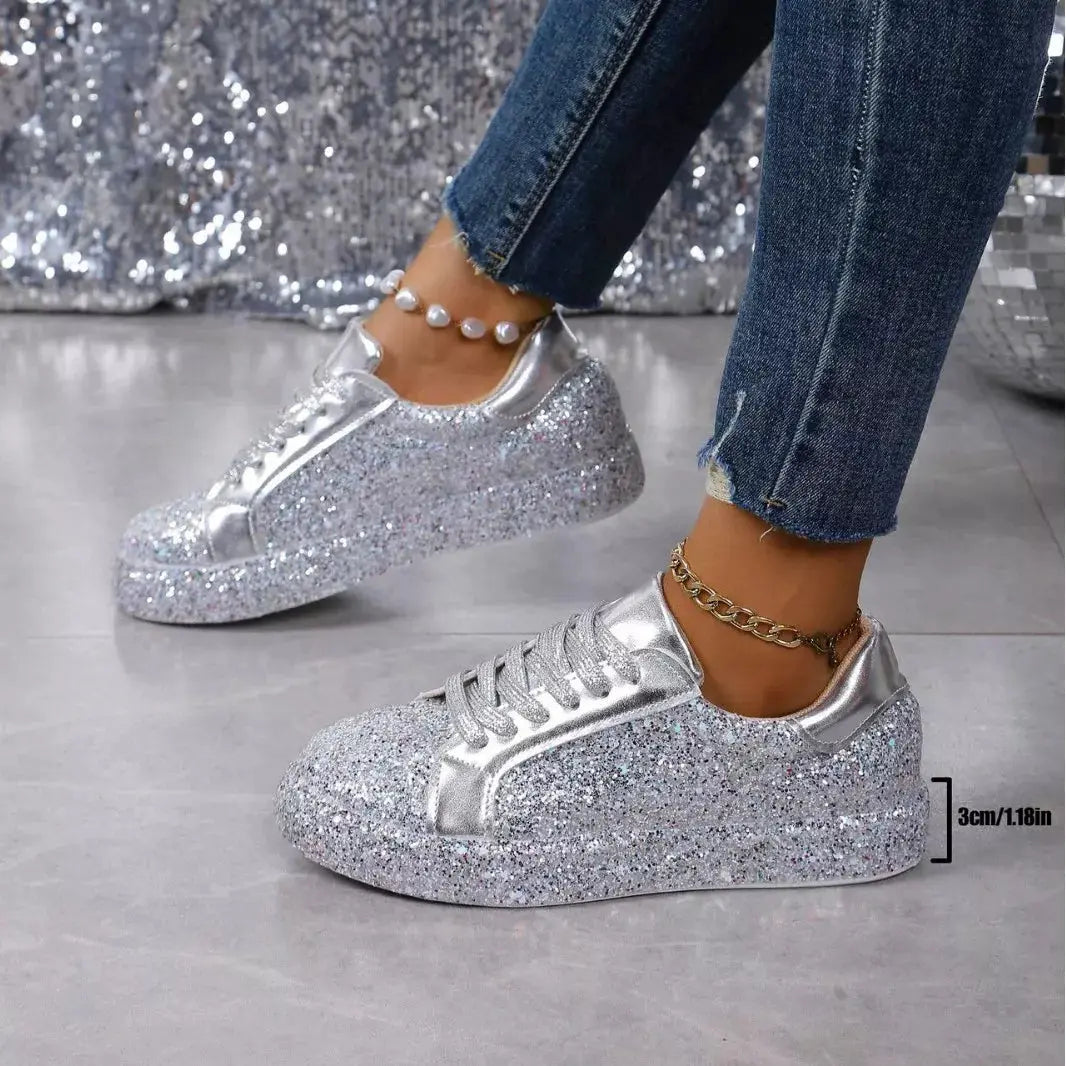 Sequin Lace Up Sneakers  Style Ratio