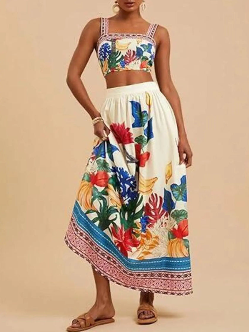 Floral Print Crop Top and Skirt Set  Style Ratio