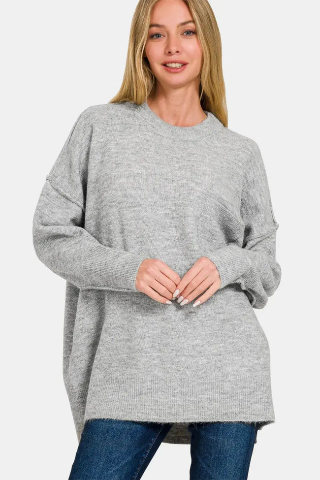 Zenana High-Low Hem Drop Shoulder Sweater  Style Ratio