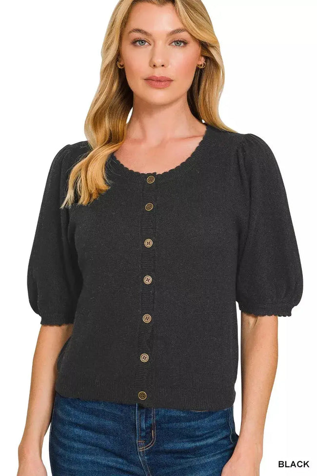 Zenana Puff Sleeve Wool Sweater Cardigan  Style Ratio